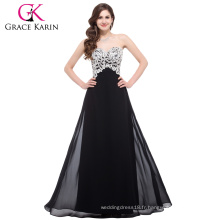 Grace Karin bretelles sweetheart étage longueur robe de soirée robe de soirée en mousseline de soie noir en mousseline de soie CL6135-1 #